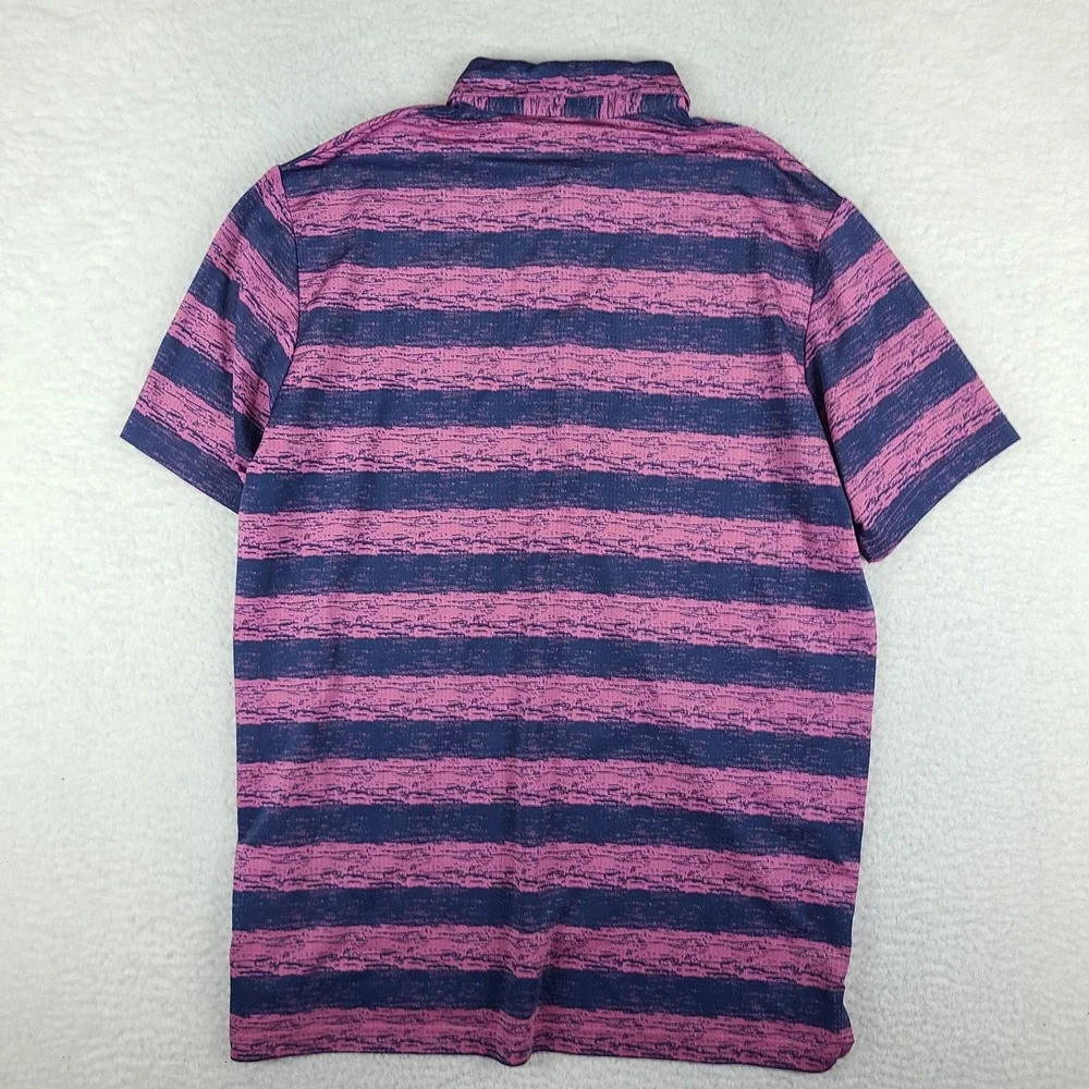 Adidas Polo Shirt Men Large Blue Purple Striped Geometric Performance Breathable